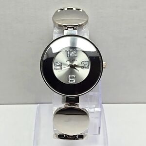 Womens Valletta Geometric Round Watch Silver Tone Circles New Battery Classic